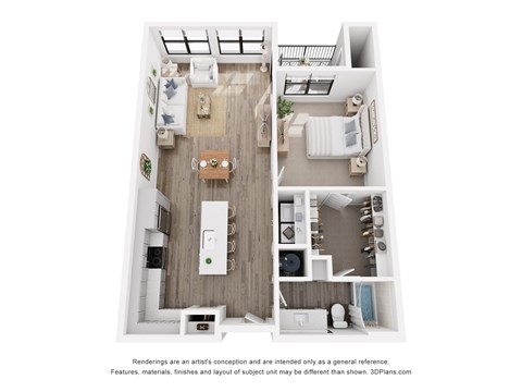 Floor plan for 1 bed, 1 bath, 930 sqft